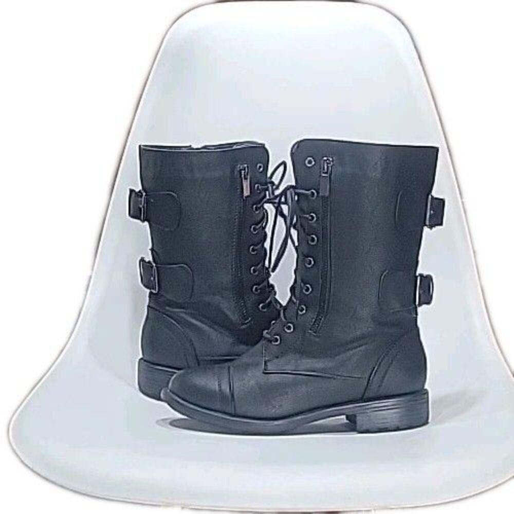 Top Moda Black Buckle Lace-Up Zip Boots Womens Size 6